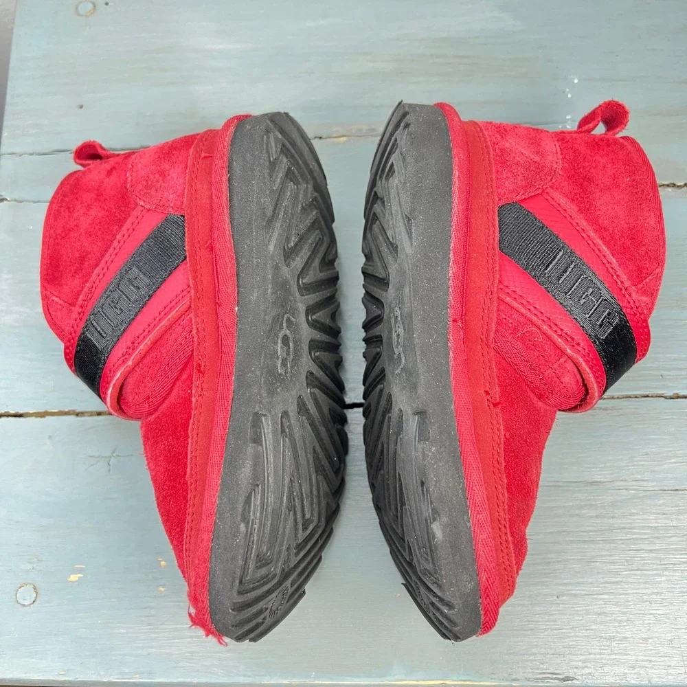 UGG Neumel II Graphic Strap Red Suede Kids Boots Size 11 girls